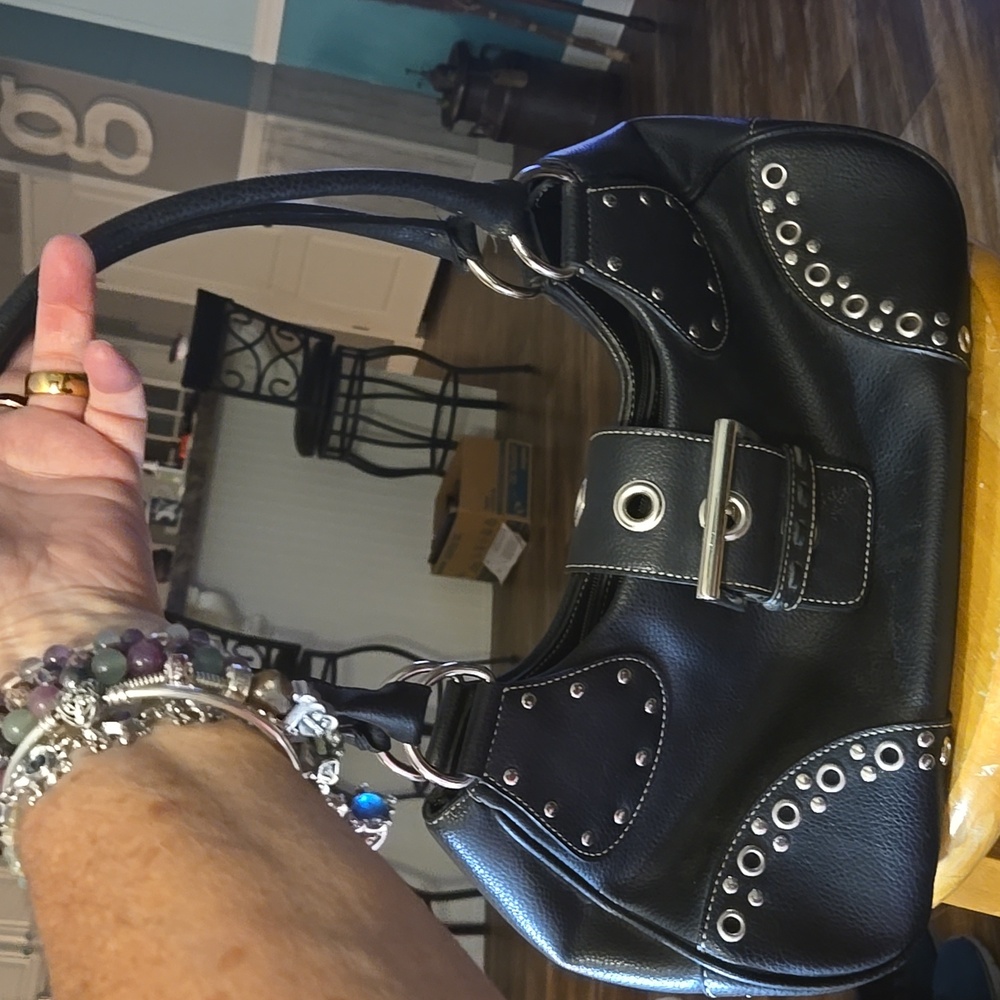 Chic Black Studded Shoulder Bag